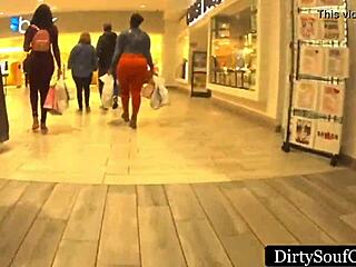 Sexy BBWs get down and dirty in the mall