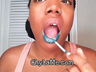 Watch me put on a mouth-watering teal lipstick and worship my full natural lips in this hot POV video