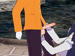 La linda Hinata Naruto de dibujos animados se enfrenta a una polla monstruosa en una escena hardcore