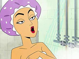 Nøgne Velma i en varm brusebadsscene