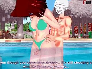 Анзу Мазаки се отдава на удоволствие край басейна с Yu-Gi-Oh герой в бикини
