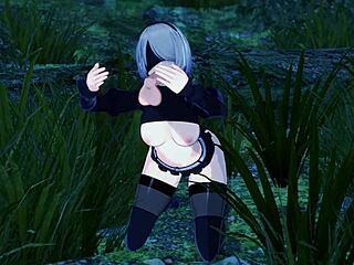 Yorha 2B's wild forest encounter in Nier Automata parody