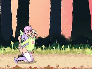 Cartoon hentai game features Max the elf and cute boys in a forest