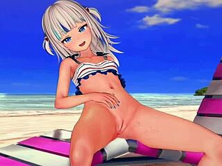 Anime-tjejen Gawr gura njuter av en vild knullsession på stranden