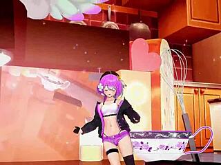 Tonton persembahan tarian yang menggoda oleh gadis kartun 3D dengan rambut ungu dan payudara kecil