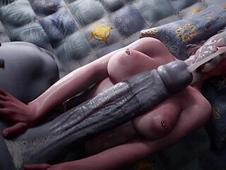 Sexy návštěvnice s křídly má sex se ženou - Animovaný hentai s velkým penisem na ženské a obličejové úpravě