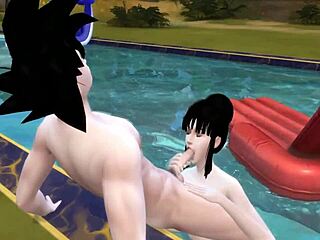 Hentai sur le thème de Dragon Ball avec fête de piscine et échange de femme